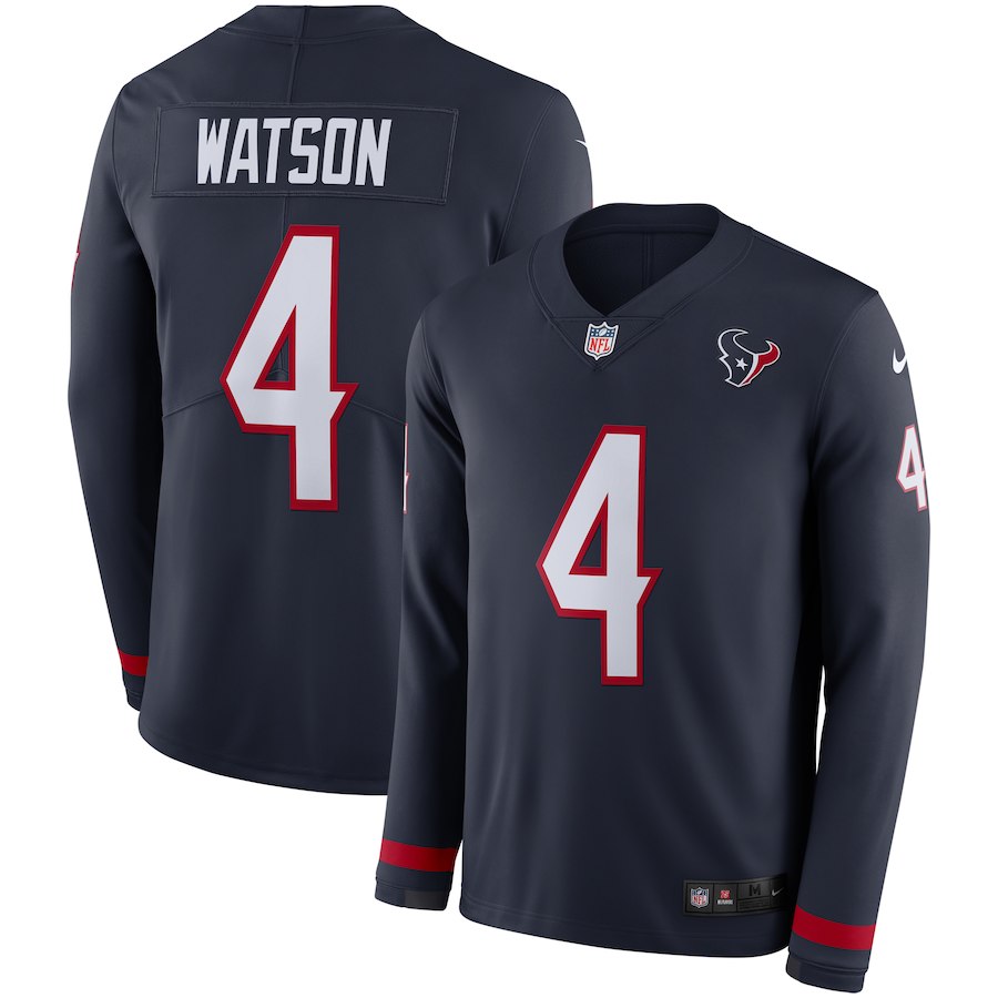 Men Houston Texans #4 Watson blue  Limited NFL Nike Therma Long Sleeve Jersey->women nfl jersey->Women Jersey